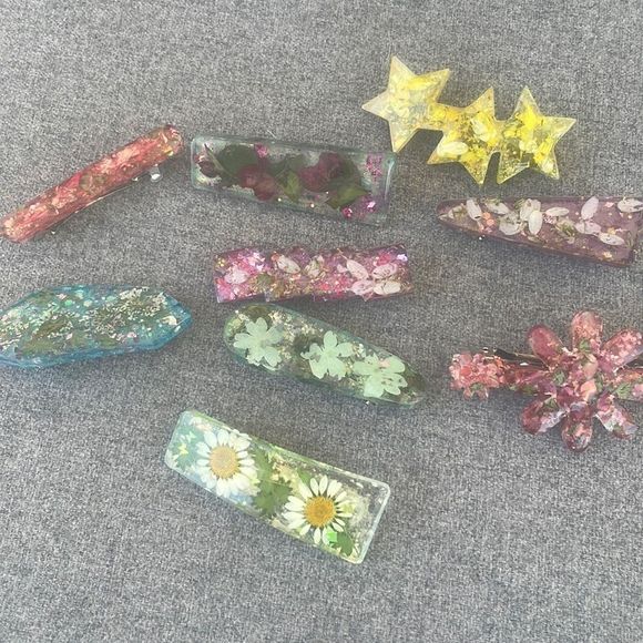 #107 Pressed Flower French Barrett Hair Clip - Picture 1 of 17